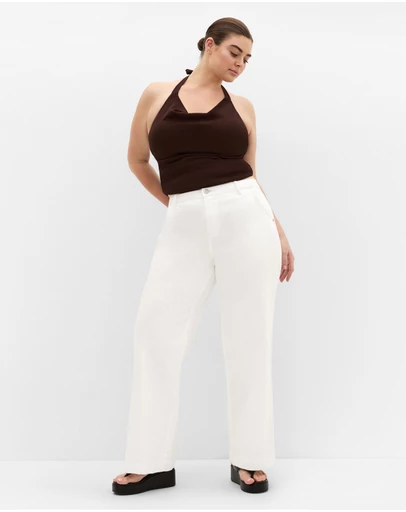 City Chic - Plus size Emmy Halter Cowl Neck Top - chocolate
