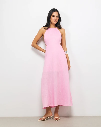 AERE - Sila Halter Tie Back Linen Midi Dress