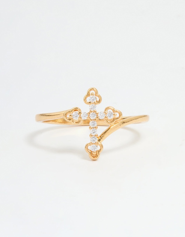 Lovisa - Gold Plated Cubic Zirconia Cross Ring
