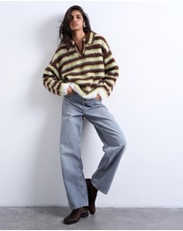 TOPSHOP - Knitted V-Neck Fluffy Polo