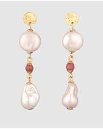 Elli Jewelry - Earrings Stud Rhodonite Ball 925 Sterling Silver Gold-Plated