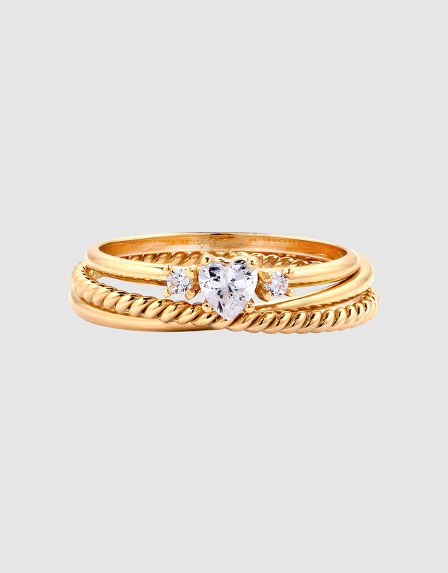 Elli Jewelry - Ring Set Crystal Heart 925 Sterling Silver Gold-Plated