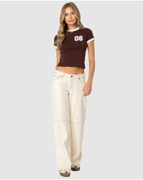 EDIKTED - Contrast Stitch Low Rise Jeans