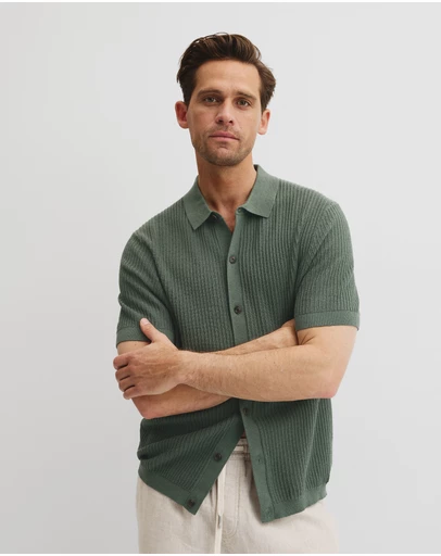 Country Road - Short Sleeve Cotton Linen Knit Shirt