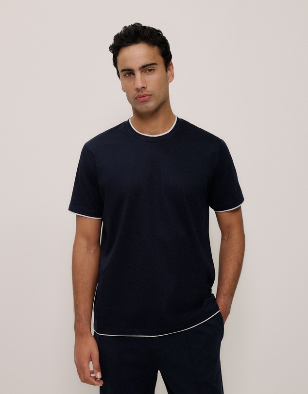 Trenery - Mercerised Cotton Layered T-shirt in Navy
