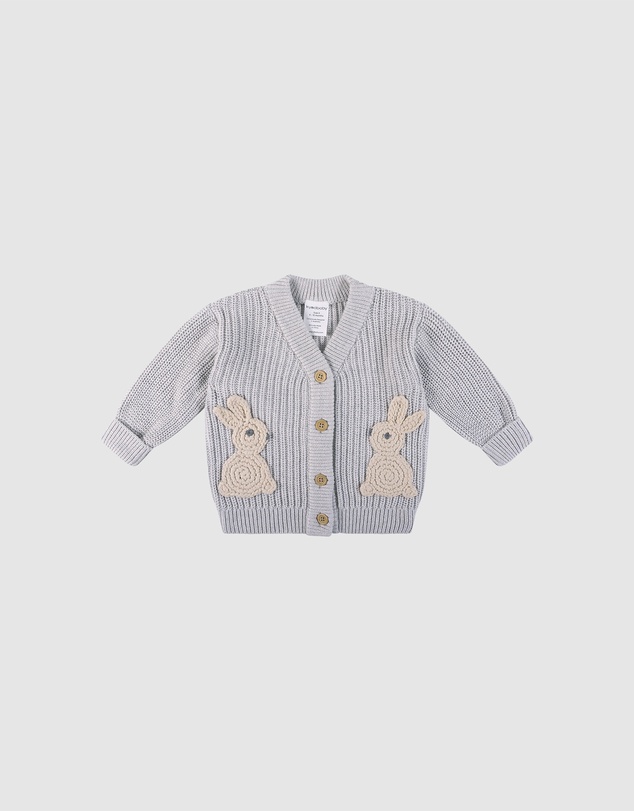 Kynd Baby - Knit Bunny Cardigan in Snow Marle