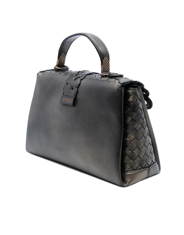 Pre-Loved by Azura Reborn - Pre-Loved Small Intrecciato Trimmed Metallic Nappa Grommet Piazza Satchel