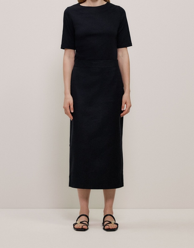 Trenery - Stretch Linen Blend Pencil Skirt in Black