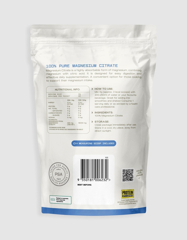 Protein Supplies Australia - 100% Pure Magnesium Citrate - 100g