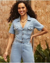 Sosandar - D Ring Belt Culotte Denim Jumpsuit
