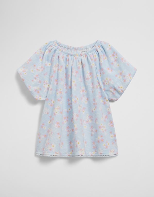 Country Road - Organically Grown Cotton Short Sleeve Puff Sleeve Top