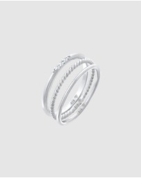 Elli Jewelry - Ring Stacking Set Structured with Zirconia Crystals in 925 Sterling Silver