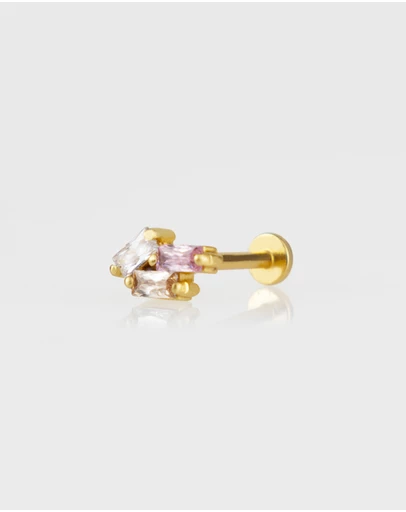 Wanderlust + Co - Trio Baguette Rainbow & Gold Flat Back Earring