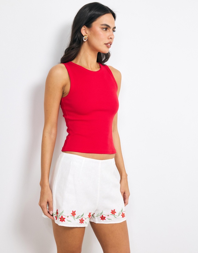 AERE - Odette Floral Embroidered Linen Shorts