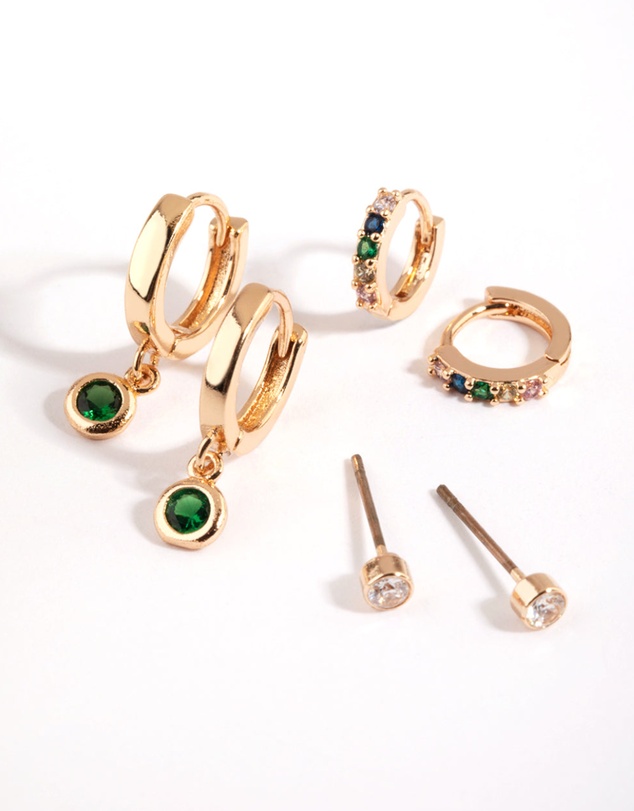 Lovisa - Green Stud & Huggie Hoop Earring Stack Pack
