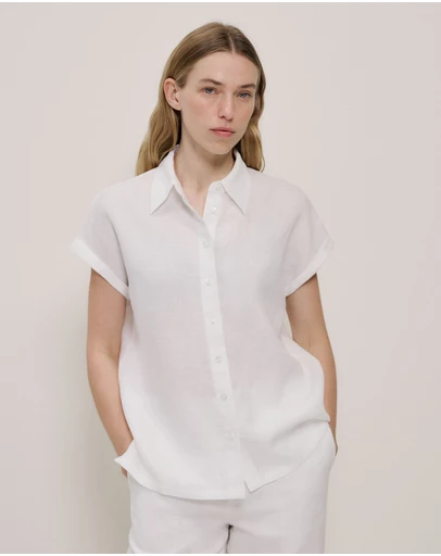 Trenery - Linen Cap Sleeve Shirt in White