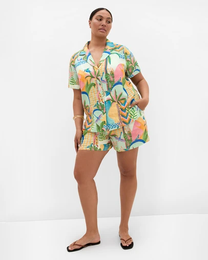 City Chic - Plus size Positano Print Shirt - mint