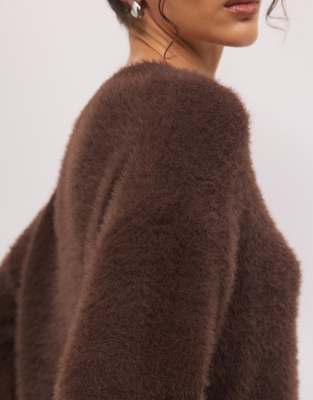 Calli - Rae V-Neck Fluffy Knit Oversized Jumper