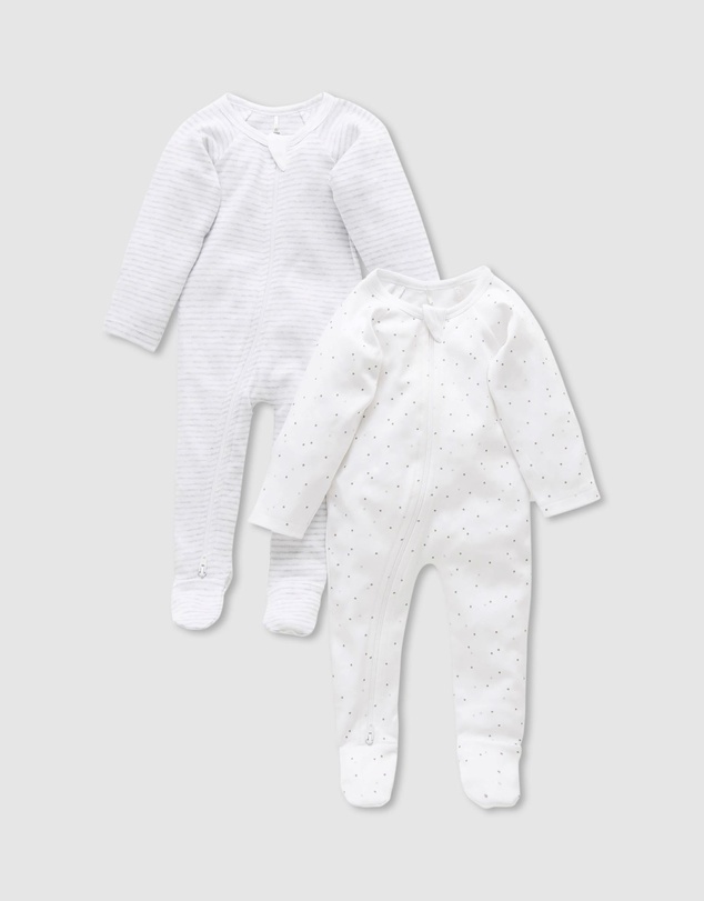 Purebaby - 2 Pack Zip Growsuit-Babies