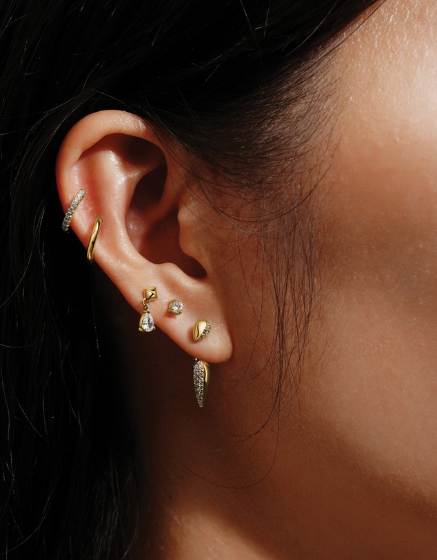 Ania Haie - Ania Haie Gold Pyramid Dangle Threaded Stud Earrings