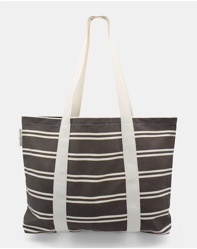 Morgan & Taylor - Dune Beach Tote Bag in Chocolate Brown and White Stripe