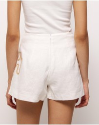 AERE - Solene Embroidered Linen Shorts