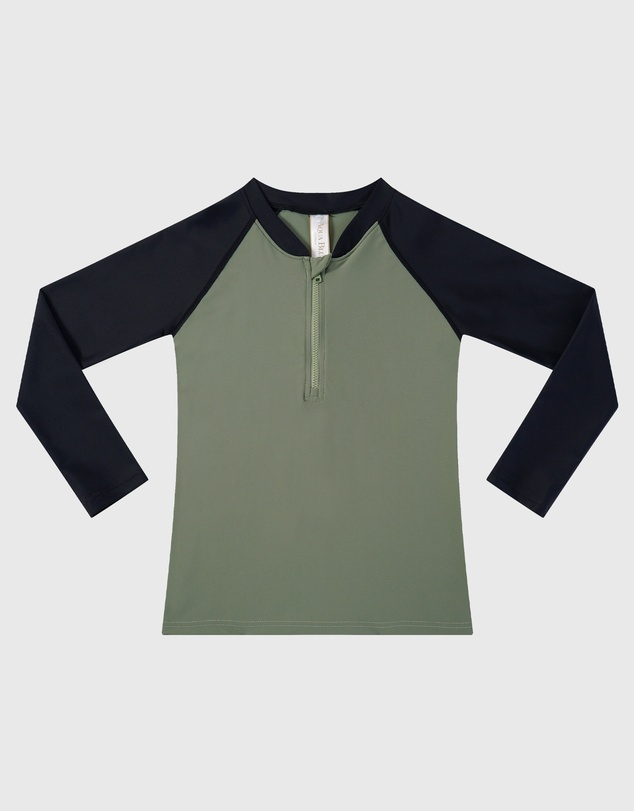 Aqua Blu Kids - Building Blocks Khaki Long Sleeve Rash Vest - Kids