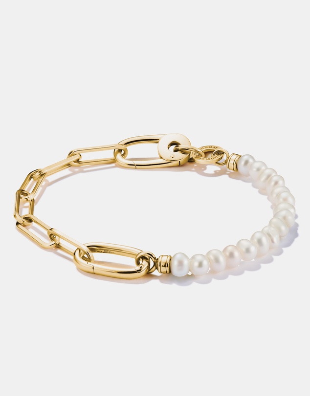 THOMAS SABO - THOMAS SABO Connect Charm Bracelet Paperclip with Pearls Gold