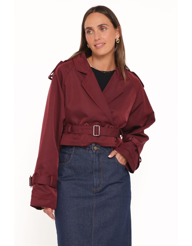 Petal & Pup - Izzi Crop Trench Jacket - Burgundy