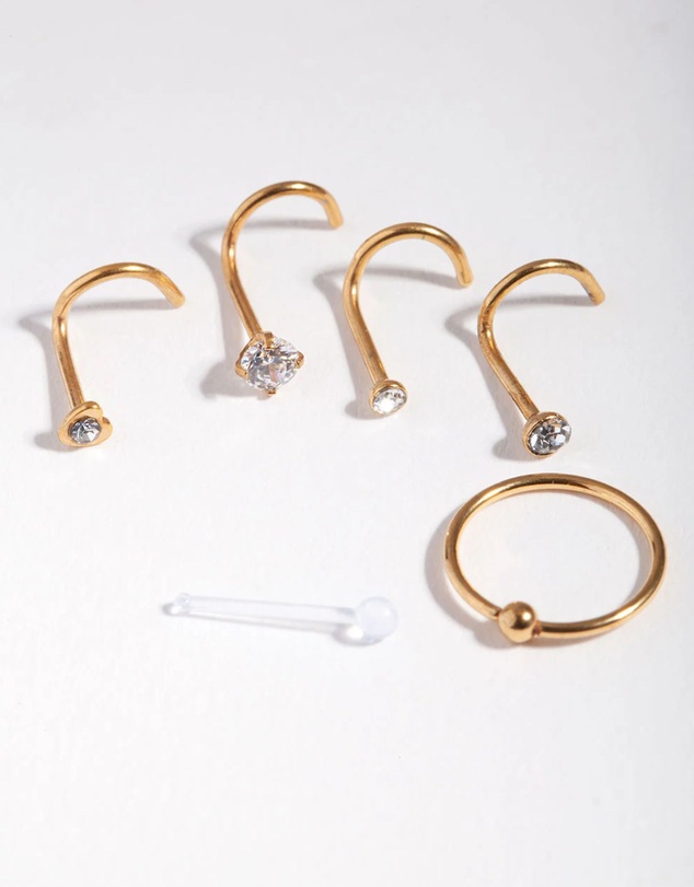 Lovisa - Gold Surgical Steel Diamante Nose 6-Pack