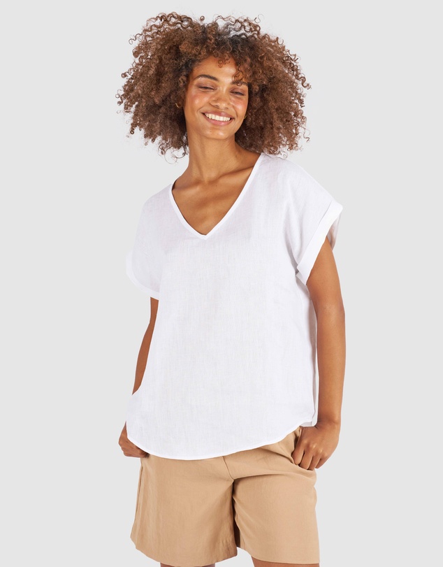 CAMIXA - Martina Linen V-Neck T-shirt