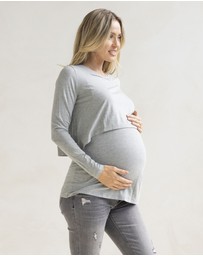 Angel Maternity - Leonie Maternity/ Nursing Flip Panel Top in Grey