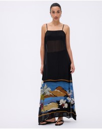 Minima Esenciales - Moonlit Palms Sheer Maxi Dress with Detachable Skirt