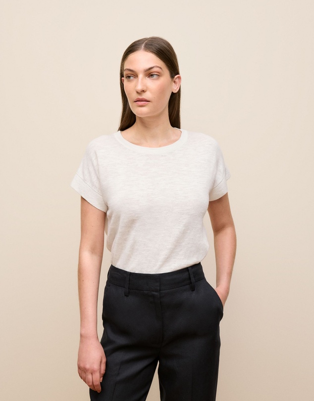 Trenery - Linen Cotton Relaxed Crew T-shirt in White