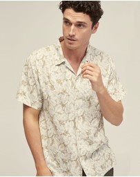 Oxford - Vinny Linen Blend Printed Short Sleeve Shirt