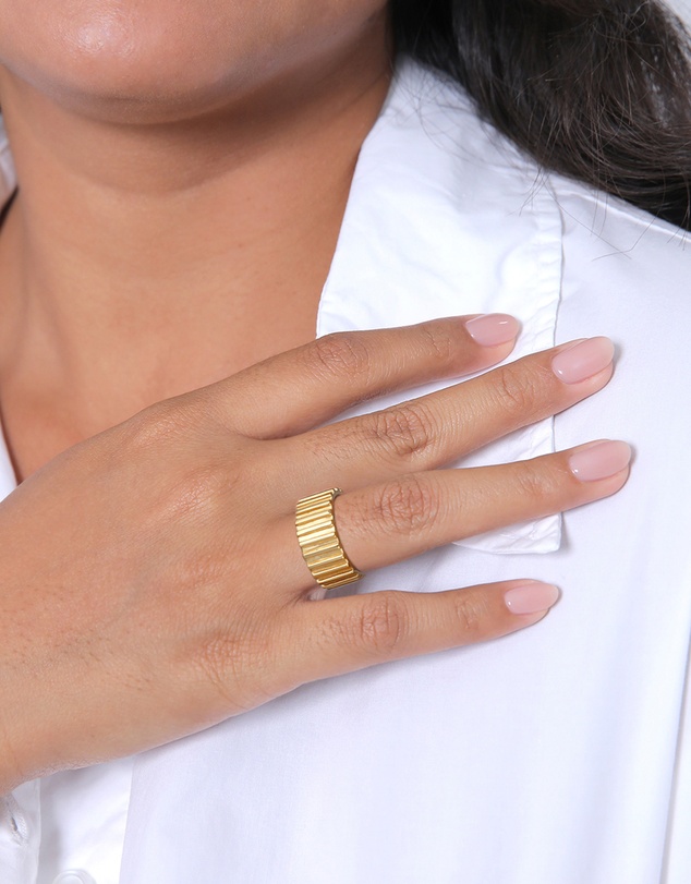 Elli Jewelry - Grooves Band Ring in Gold-Plated 925 Silver