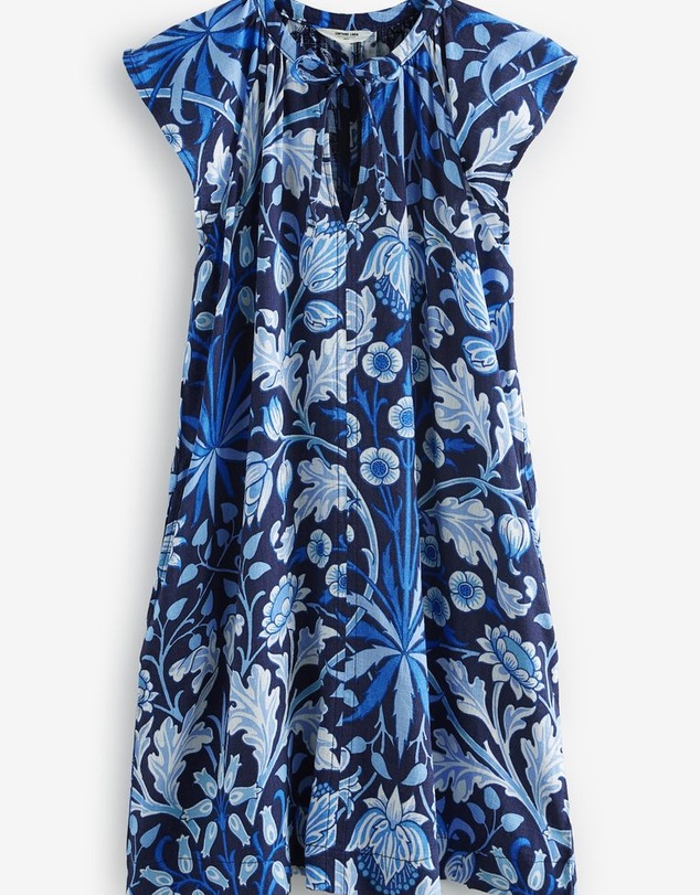 NEXT - Linen Blend Tie Neck Mini Summer Dress
