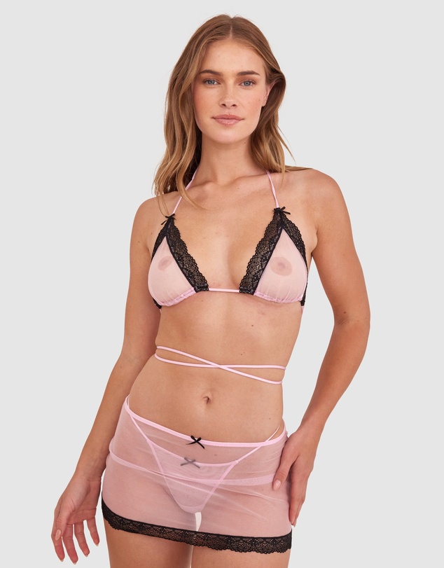 Bras N Things - Night Games Whateva 3 Piece Set - Light Pink/Black