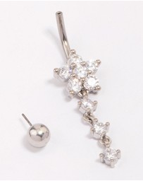 Lovisa - Titanium Cubic Zirconia Flower Triple Threadless Belly Bar