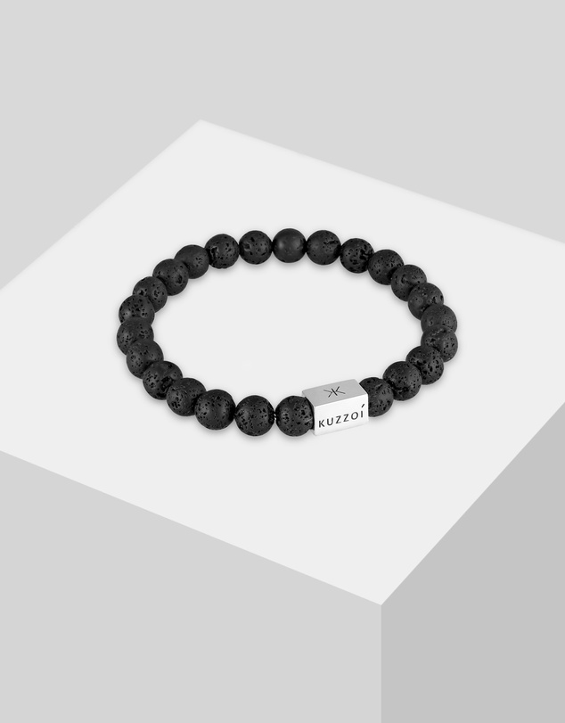 Kuzzoi - ICONIC EXCLUSIVE - Bracelet Men Lava Gemstone Bead Rectangle Trend in 925 Sterling Silver