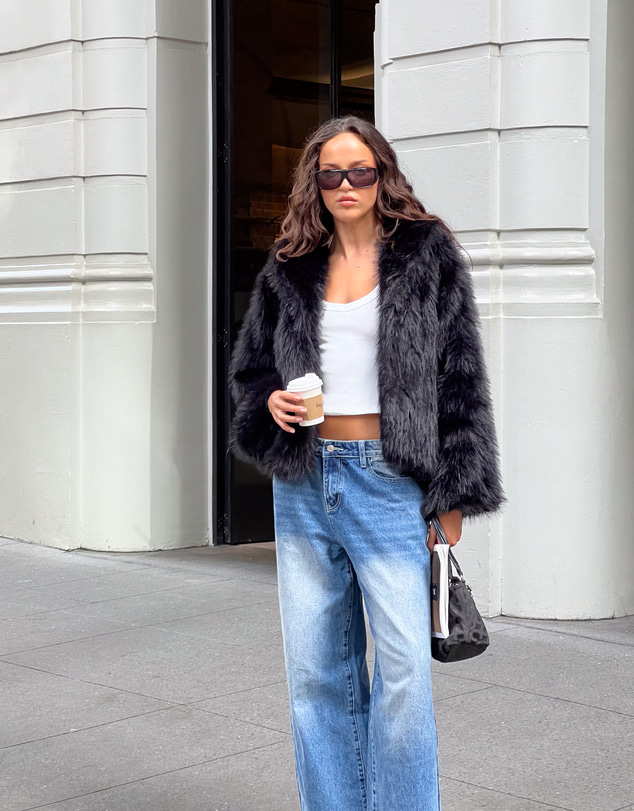 Beginning Boutique - It Girl Black Faux Fur Jacket