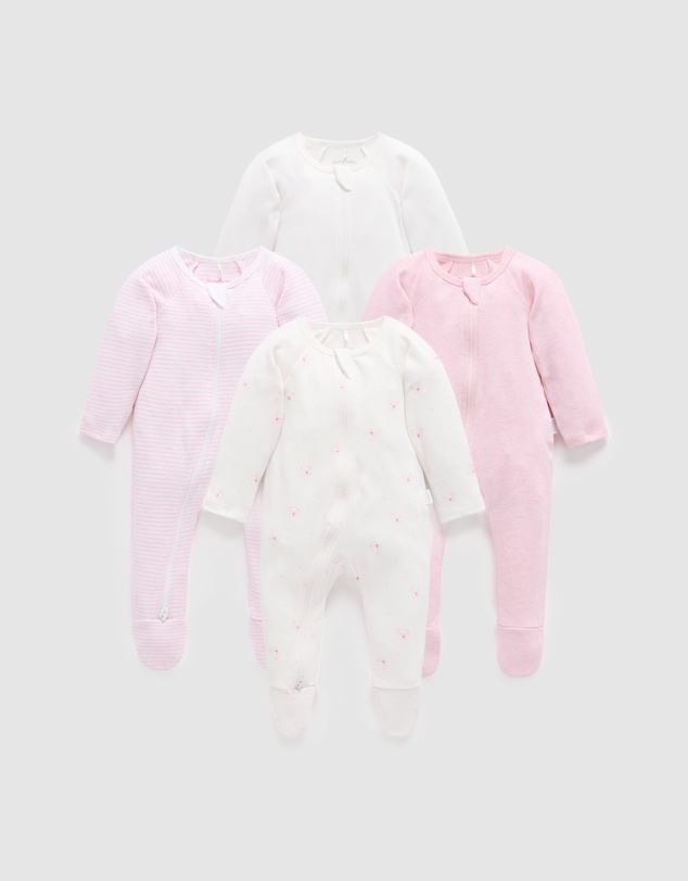 Purebaby - 4 Pack Zip Growsuit -Babies