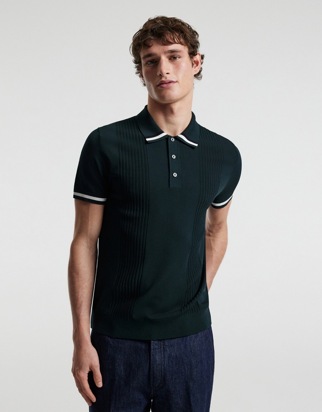 Calibre - Tech Stripe Collar Polo Bottle Green