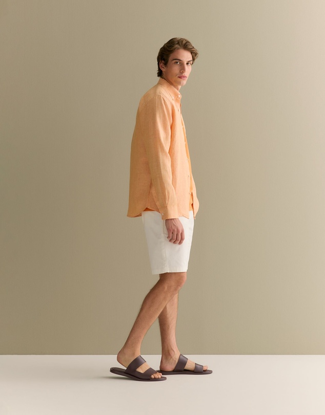 Trenery - Regular Fit Delave Linen End On End Shirt in Vivid Orange