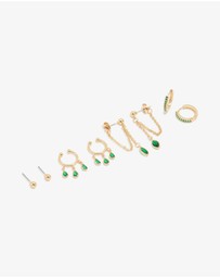 Lovisa - Gold Plated Green Cubic Zirconia Ear Cuff & Huggie Earrings 4-Pack
