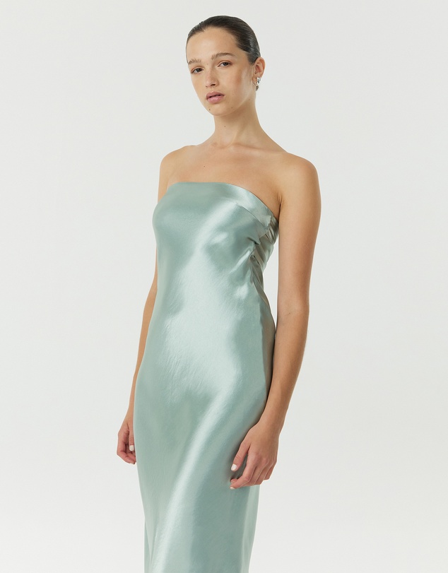 Third Form - Satin Tie Back Strapless Midi Dress
