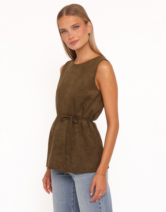 Petal & Pup - Caleb Faux Suede Tunic Top - Khaki