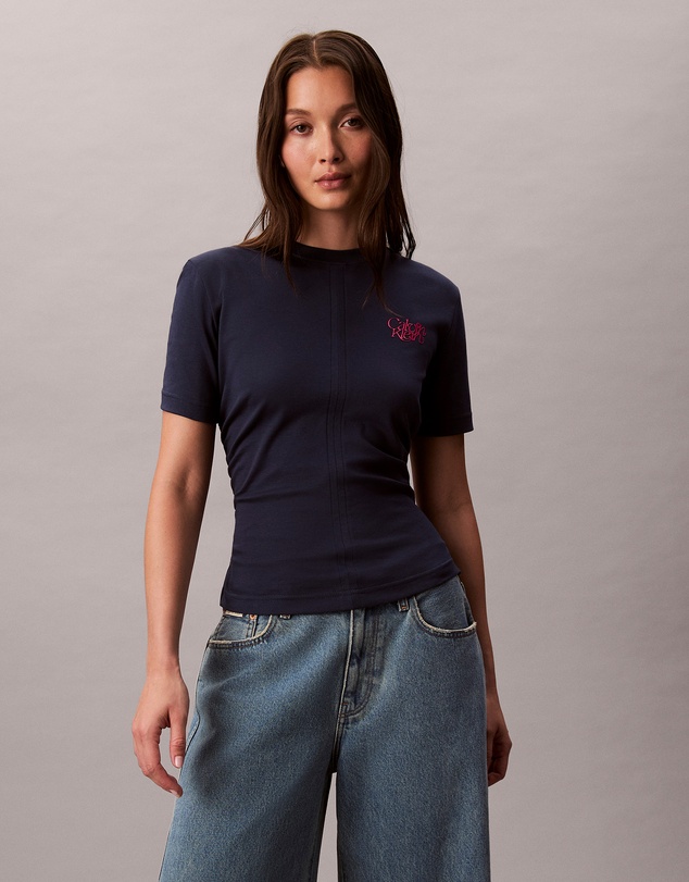 Calvin Klein Jeans - Script Logo Graphic Gathered T-Shirt