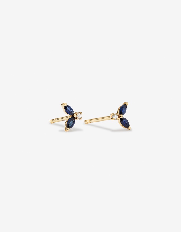 Michael Hill - Round Diamond and Marquise Blue Sapphire Gemstone Stud Earrings in 10kt Yellow Gold