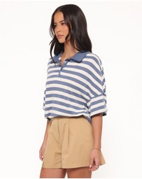 Petal & Pup - Sophia Short Sleeve Rugby Top - Blue/White Stripe